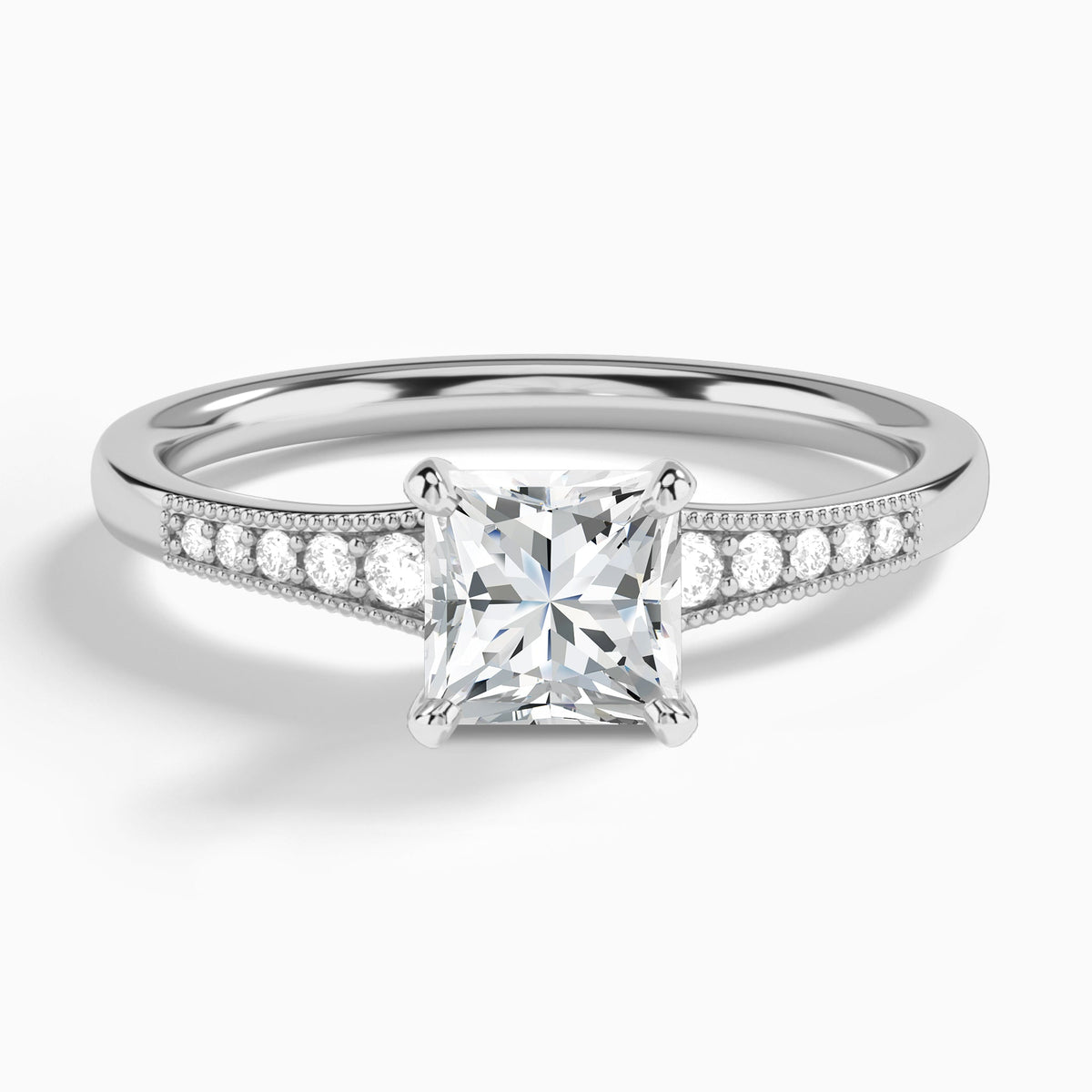 Princess Starla Milgrain Lab Grown Diamond Engagement Ring In Platinum - Lucenjuri