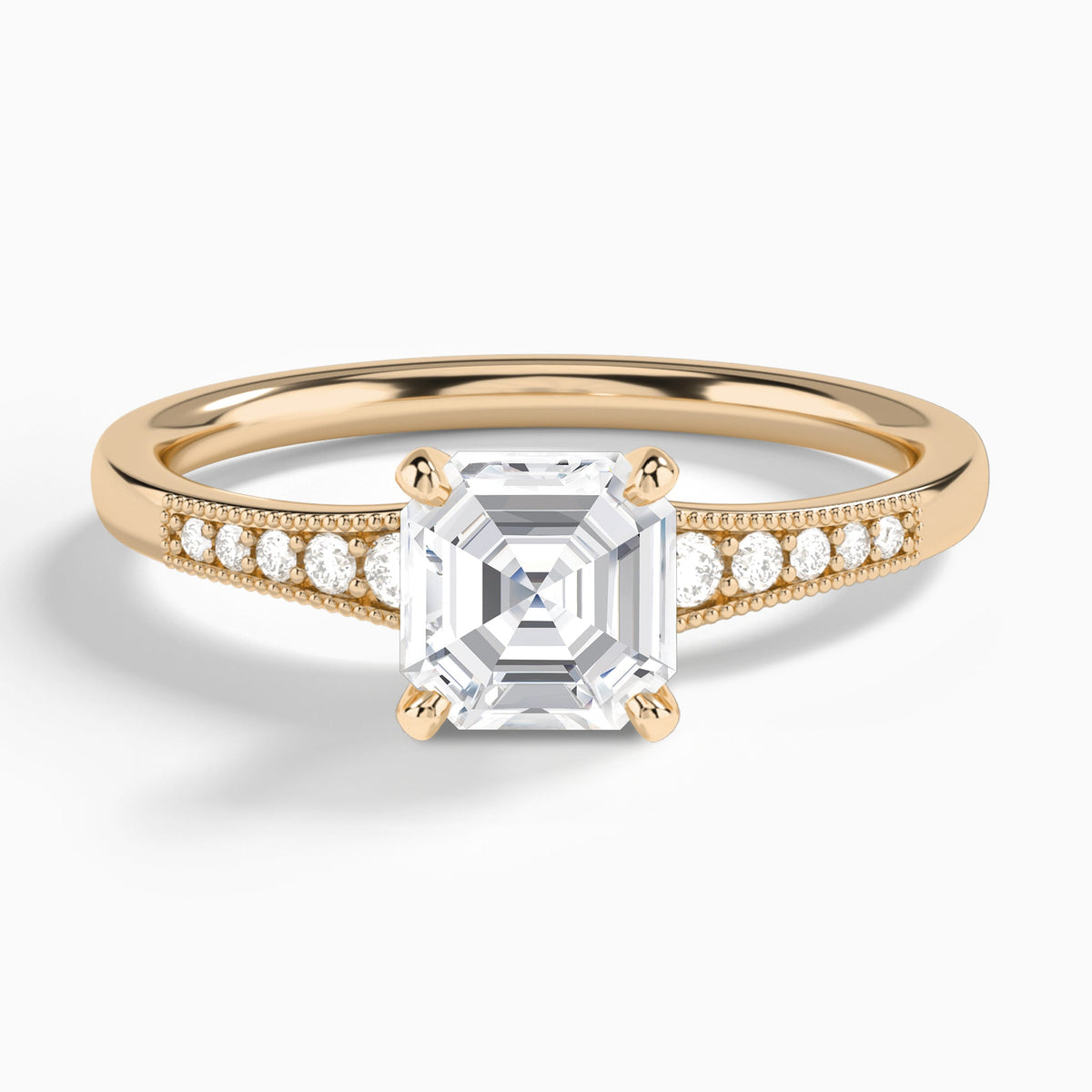 Asscher Starla Milgrain Lab Diamond Engagement Ring In 14K Rose Gold - Lucenjuri