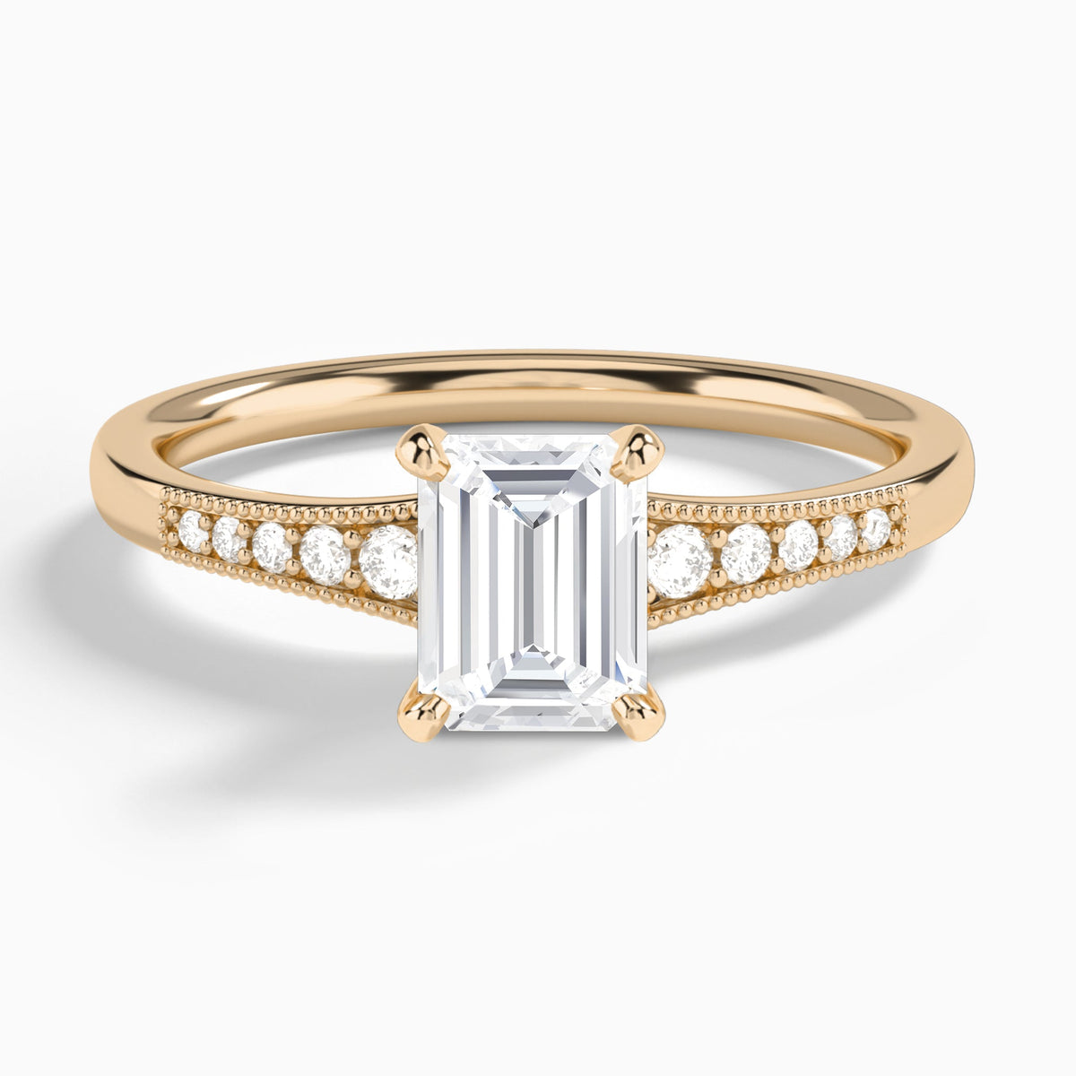 Emerald Starla Milgrain Lab Diamond Engagement Ring In 14K Rose Gold - Lucenjuri