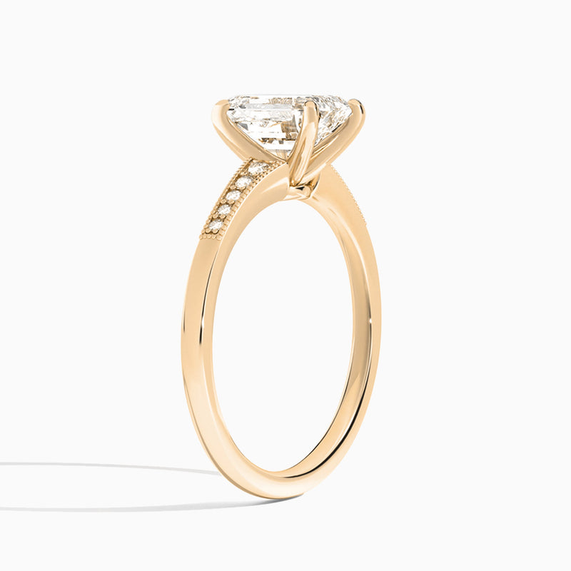 Emerald Starla Milgrain Lab Diamond Engagement Ring In 14K Rose Gold, Angle View