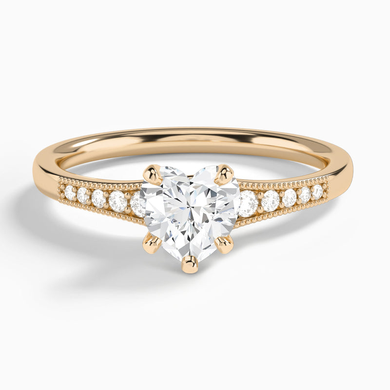 Heart Starla Milgrain Lab Diamond Engagement Ring In 14K Rose Gold - Lucenjuri
