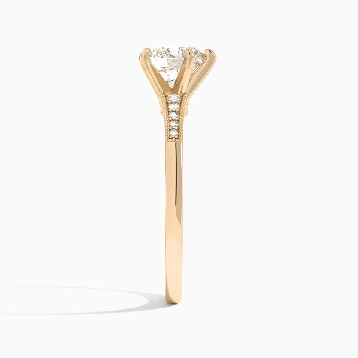 Heart Starla Milgrain Lab Diamond Engagement Ring In 14K Rose Gold, Side View