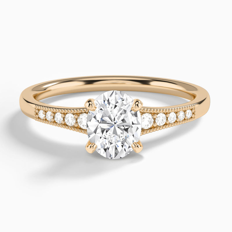 Oval Starla Milgrain Lab Diamond Engagement Ring In 14K Rose Gold - Lucenjuri