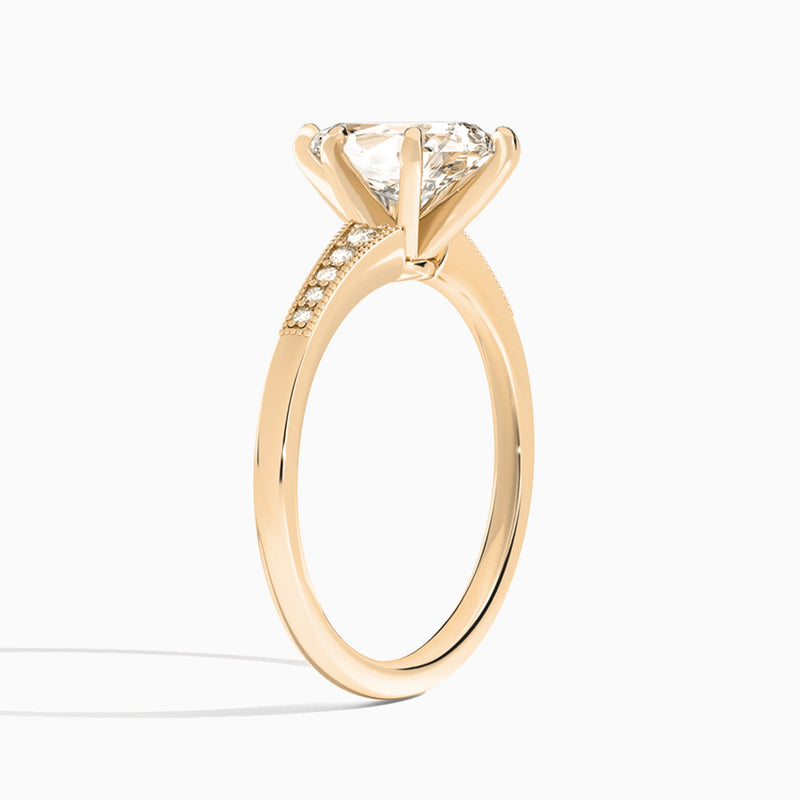 Pear Starla Milgrain Lab Diamond Engagement Ring In 14K Rose Gold, Angle View