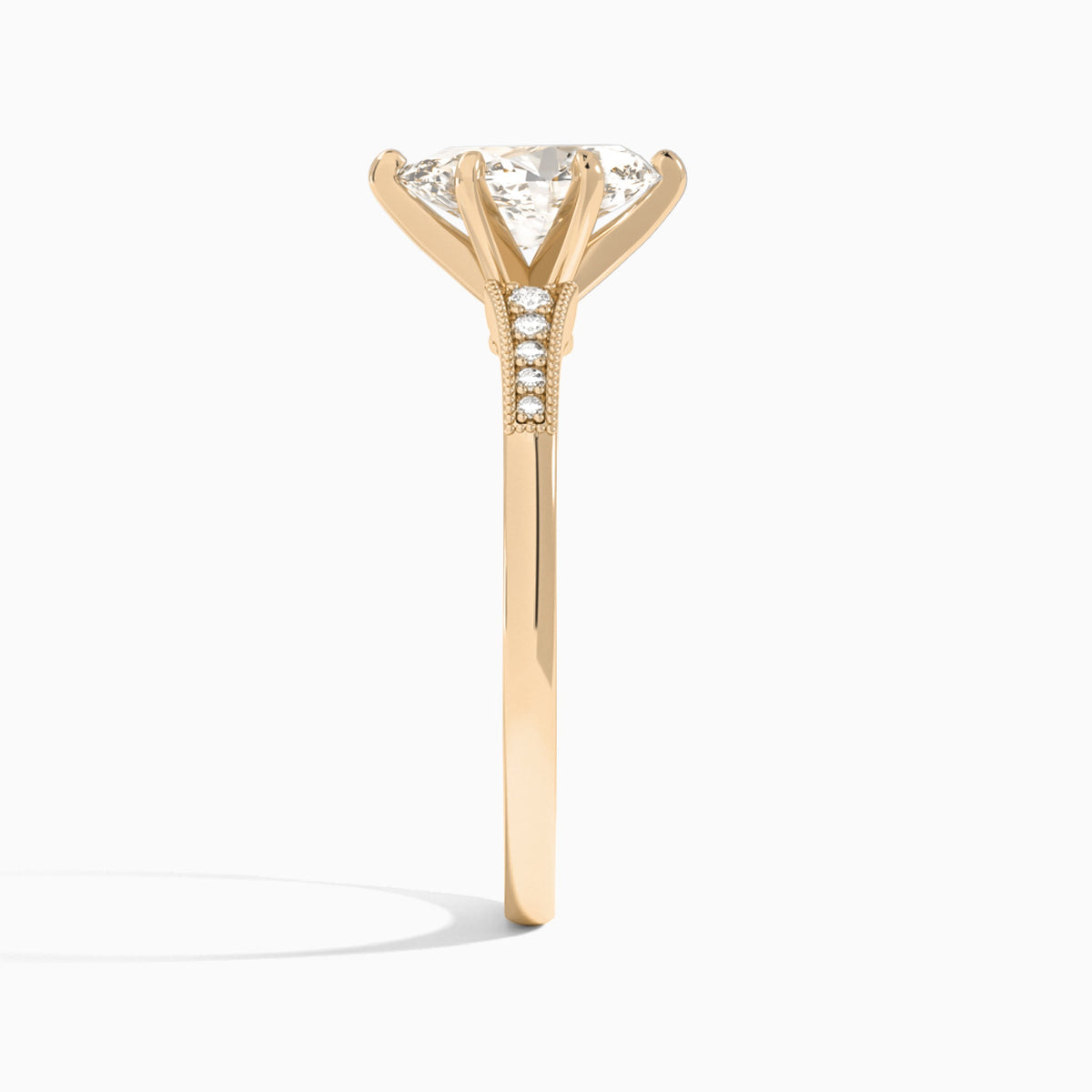 Pear Starla Milgrain Lab Diamond Engagement Ring In 14K Rose Gold, Side View