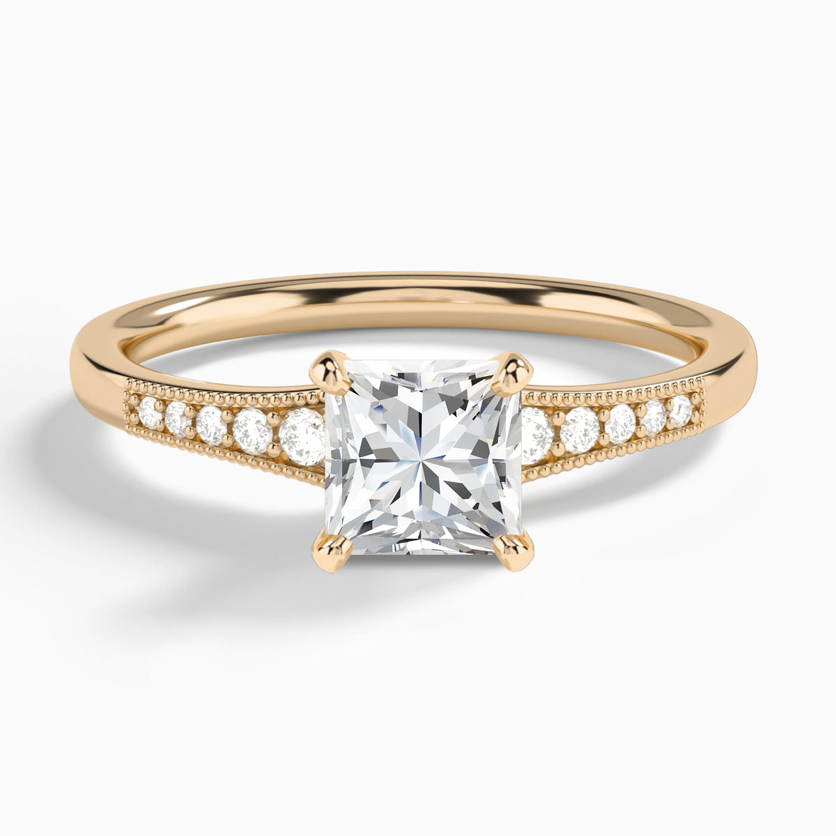 Princess Starla Milgrain Lab Diamond Engagement Ring In 14K Rose Gold - Lucenjuri