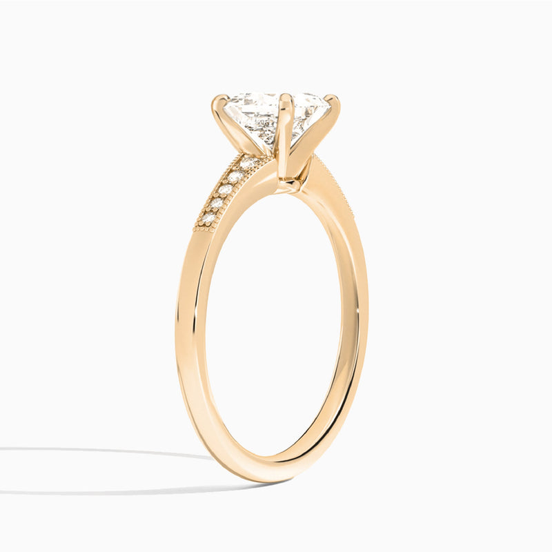 Princess Starla Milgrain Lab Diamond Engagement Ring In 14K Rose Gold, Angle View