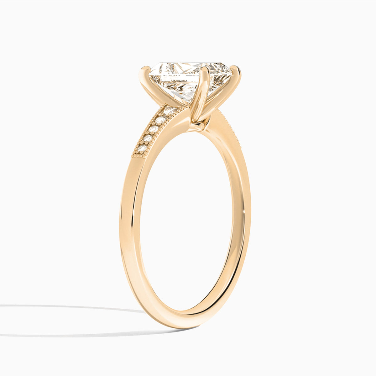 Radiant Starla Milgrain Lab Diamond Engagement Ring In 14K Rose Gold, Angle View