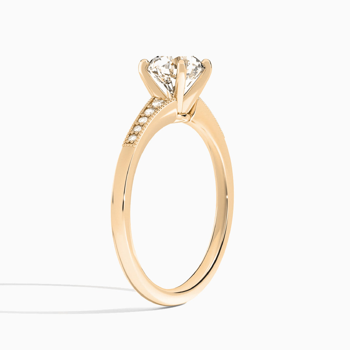 Round Starla Milgrain Lab Diamond Engagement Ring In 14K Rose Gold, Angle View