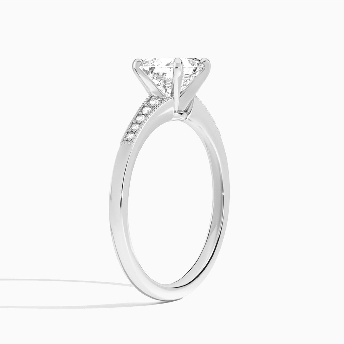 Asscher Starla Milgrain Lab Diamond Engagement Ring In 18K White Gold, Angle View