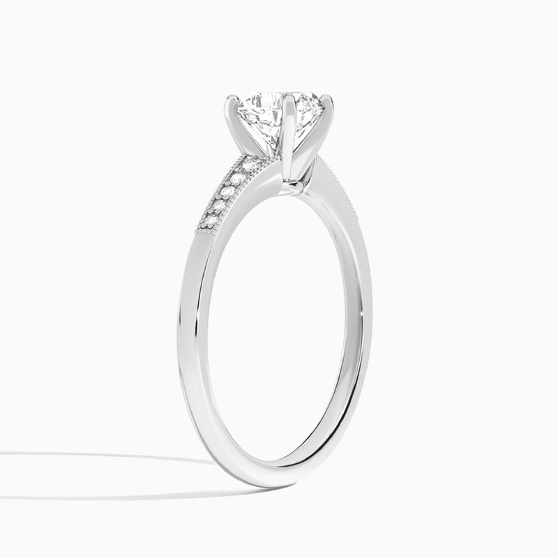 Cushion Starla Milgrain Lab Diamond Engagement Ring In 14K White Gold, Angle View