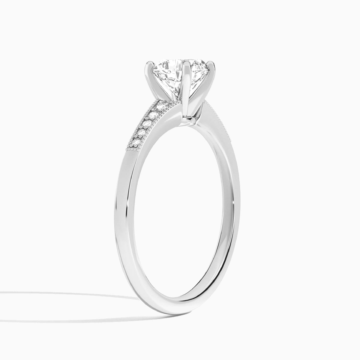 Cushion Starla Milgrain Lab Diamond Engagement Ring In 18K White Gold, Angle View