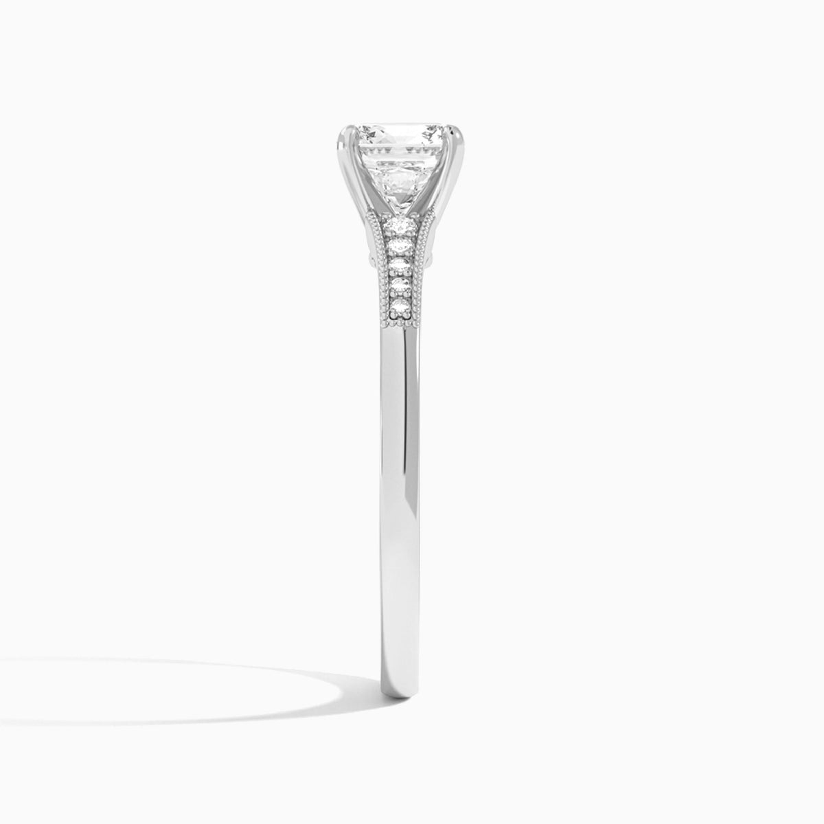 Cushion Starla Milgrain Lab Diamond Engagement Ring In 18K White Gold, Side View