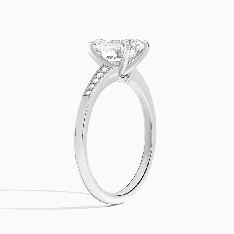 Emerald Starla Milgrain Lab Diamond Engagement Ring In 18K White Gold, Angle View