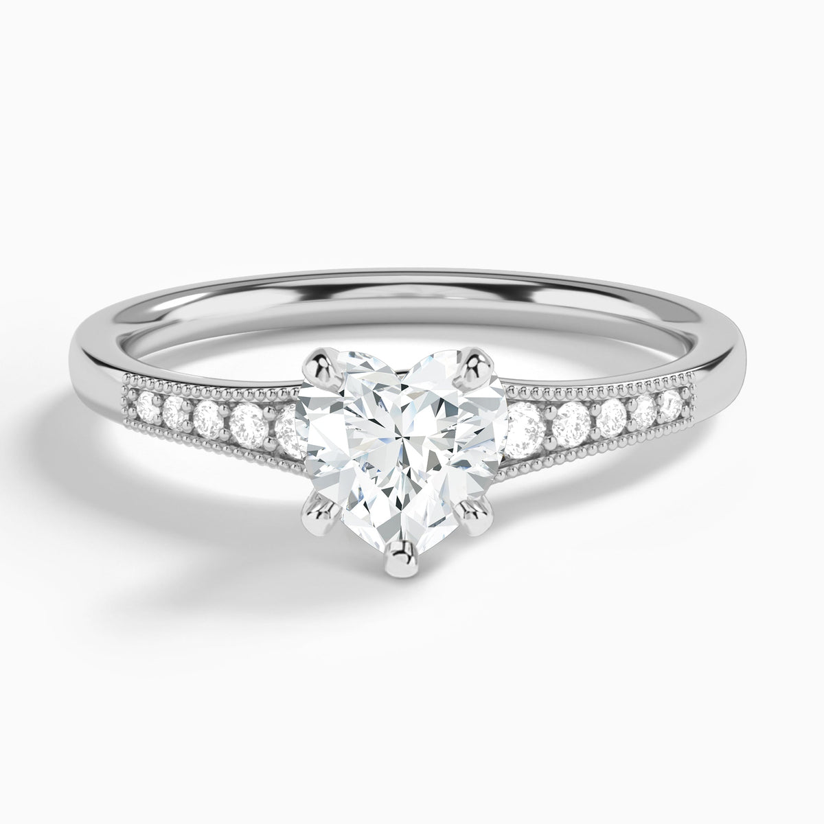 Heart Starla Milgrain Lab Diamond Engagement Ring In 18K White Gold - Lucenjuri