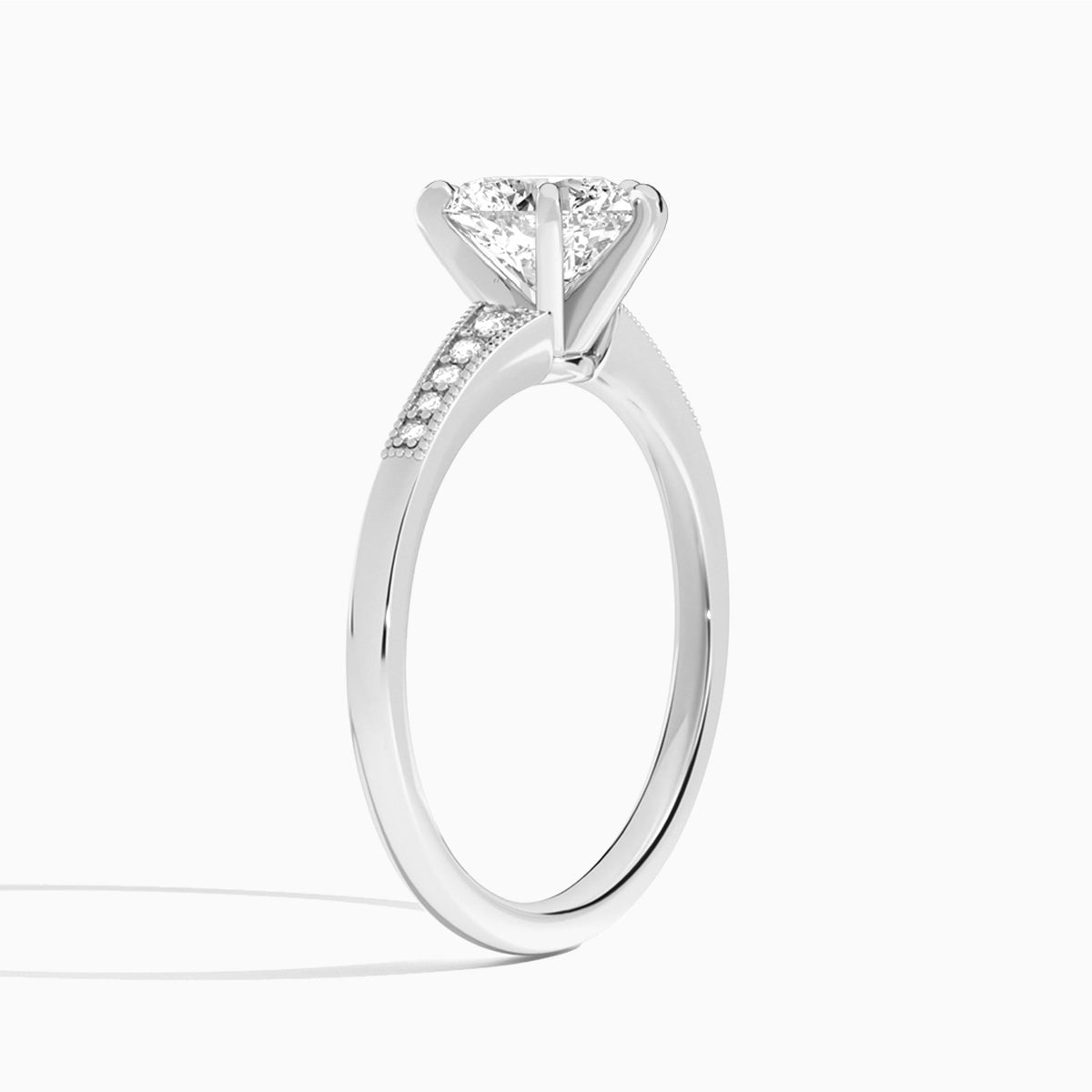 Heart Starla Milgrain Lab Diamond Engagement Ring In 18K White Gold, Angle View