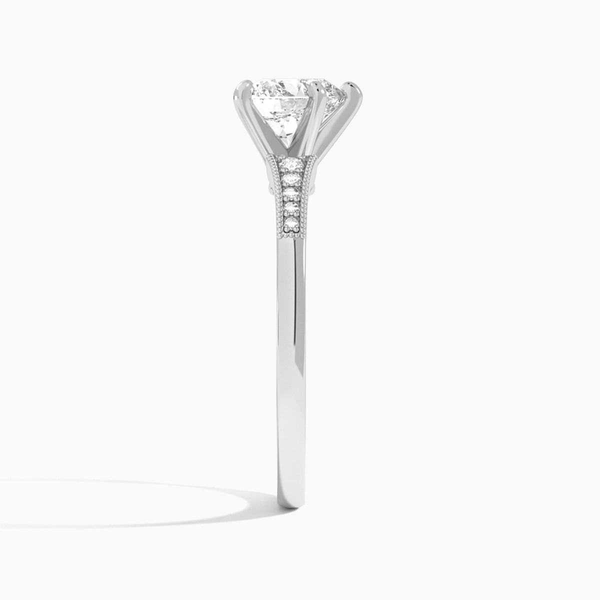 Heart Starla Milgrain Lab Diamond Engagement Ring In 14K White Gold, Side View