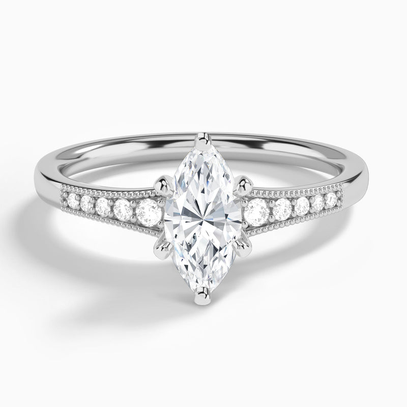 Marquise Starla Milgrain Lab Diamond Engagement Ring In 14K White Gold - Lucenjuri