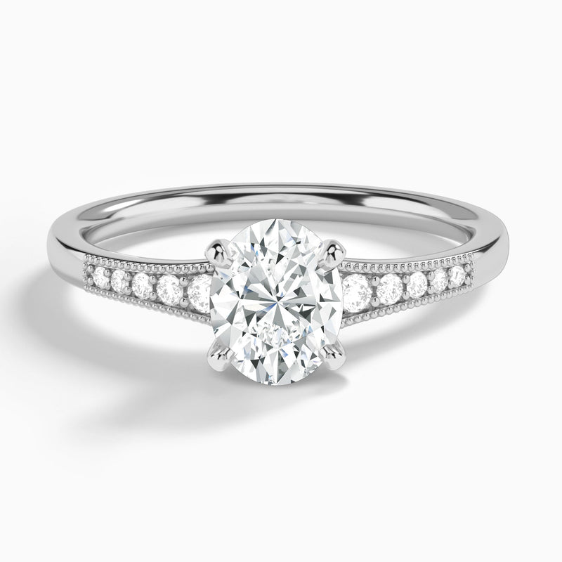 Oval Starla Milgrain Lab Diamond Engagement Ring In 14K White Gold - Lucenjuri