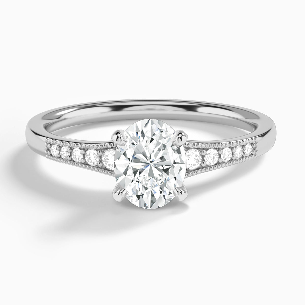 Oval Starla Milgrain Lab Diamond Engagement Ring In 18K White Gold - Lucenjuri