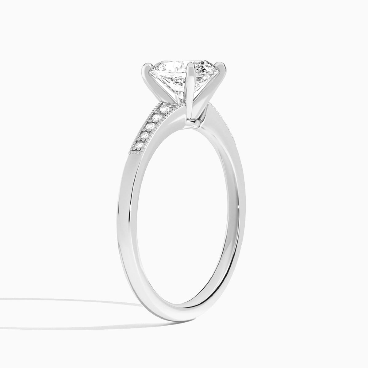 Oval Starla Milgrain Lab Diamond Engagement Ring In 18K White Gold, Angle View
