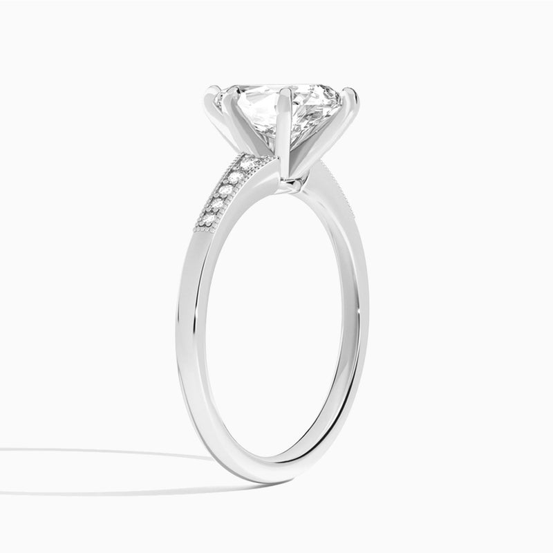 Pear Starla Milgrain Lab Diamond Engagement Ring In 18K White Gold, Angle View
