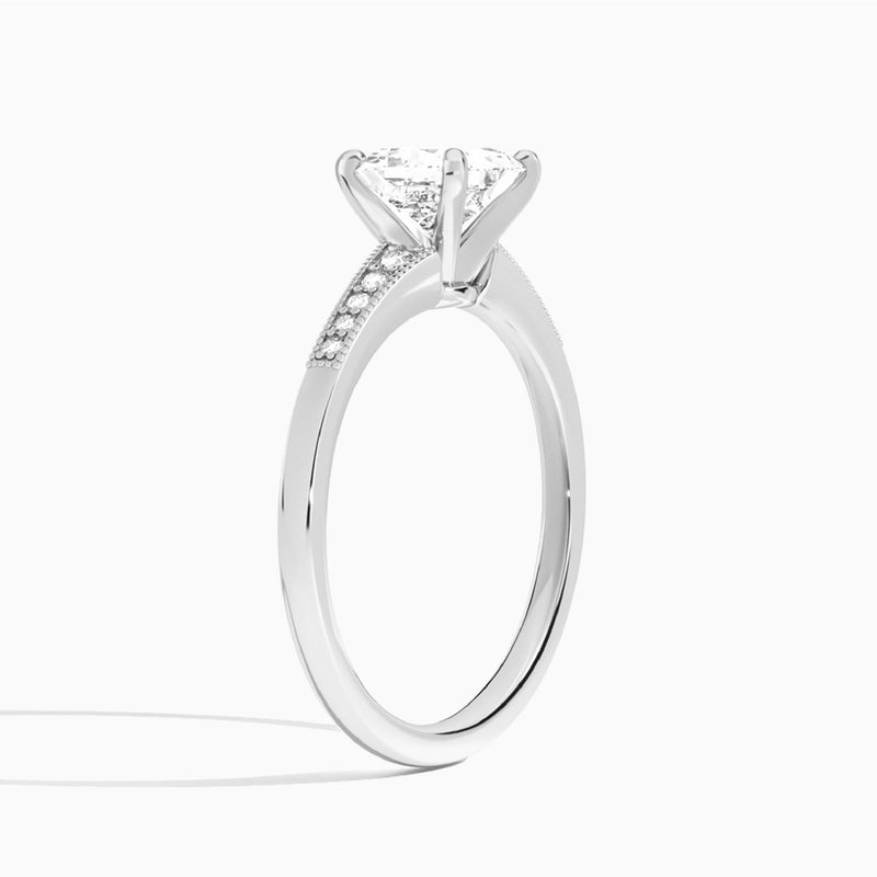 Princess Starla Milgrain Lab Diamond Engagement Ring In 14K White Gold, Angle View