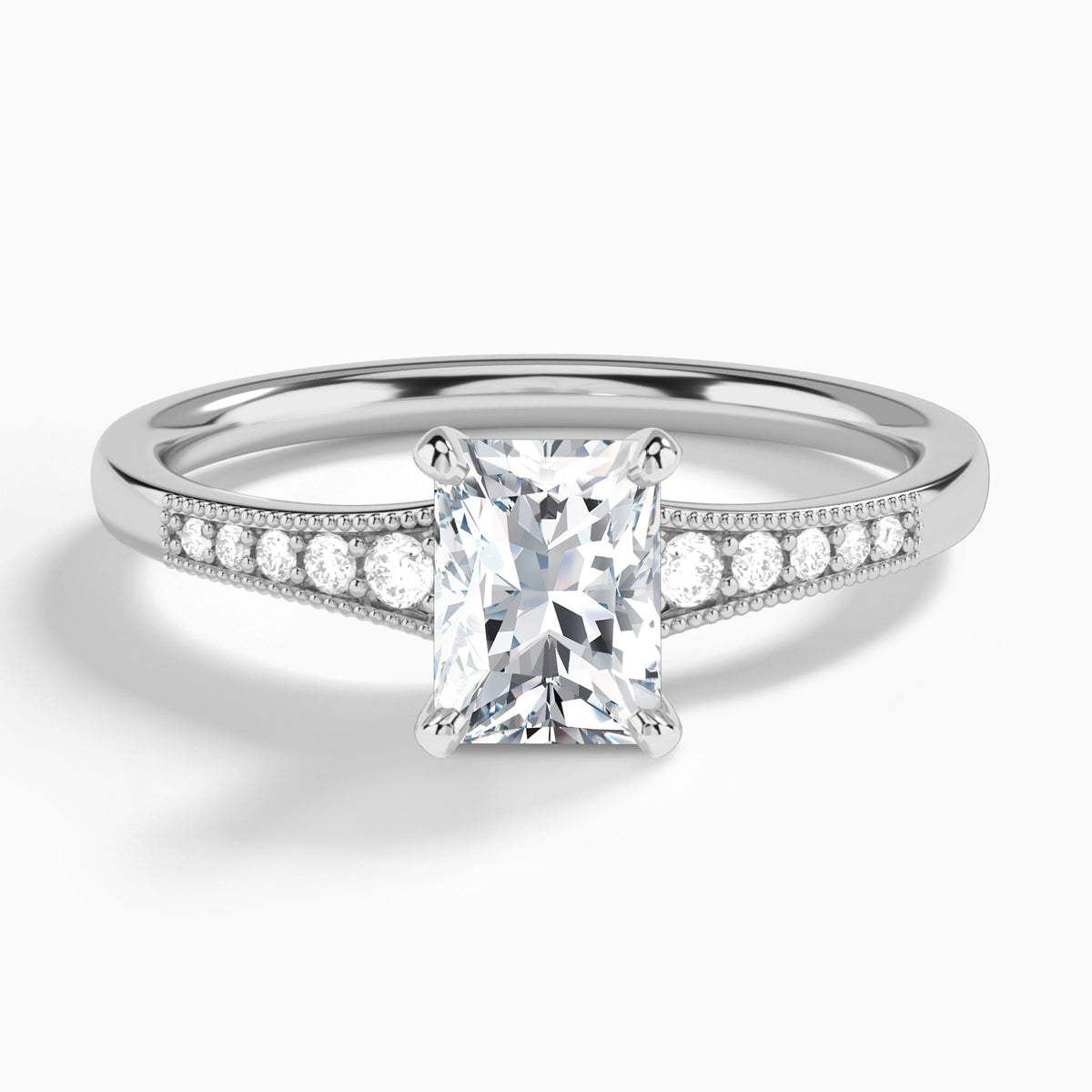 Radiant Starla Milgrain Lab Diamond Engagement Ring In 18K White Gold - Lucenjuri
