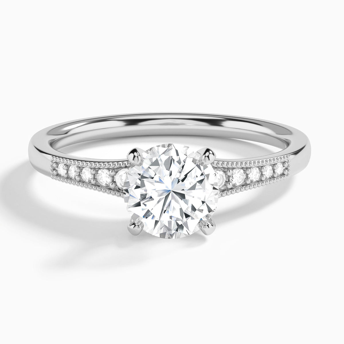 Round Starla Milgrain Lab Diamond Engagement Ring In 14K White Gold - Lucenjuri
