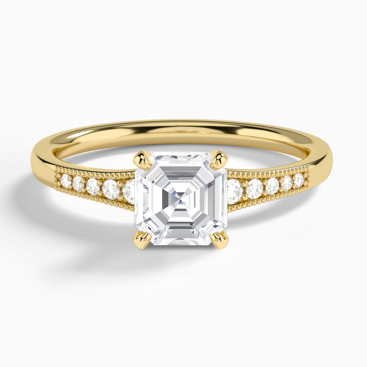 Asscher Starla Milgrain Lab Diamond Engagement Ring In 14K Yellow Gold - Lucenjuri