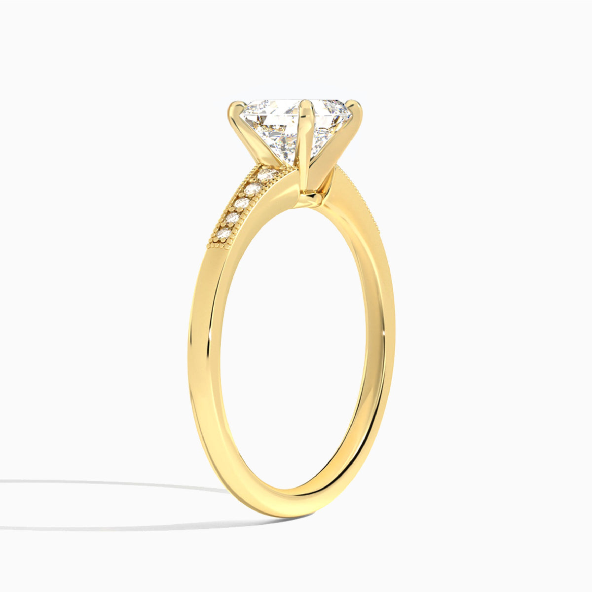 Asscher Starla Milgrain Lab Diamond Engagement Ring In 14K Yellow Gold, Angle View