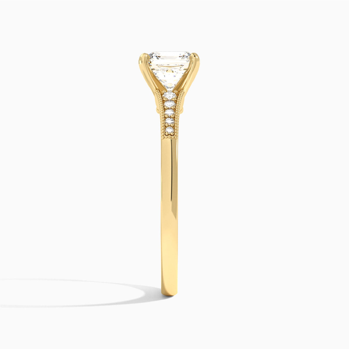 Asscher Starla Milgrain Lab Diamond Engagement Ring In 18K Yellow Gold, Side View
