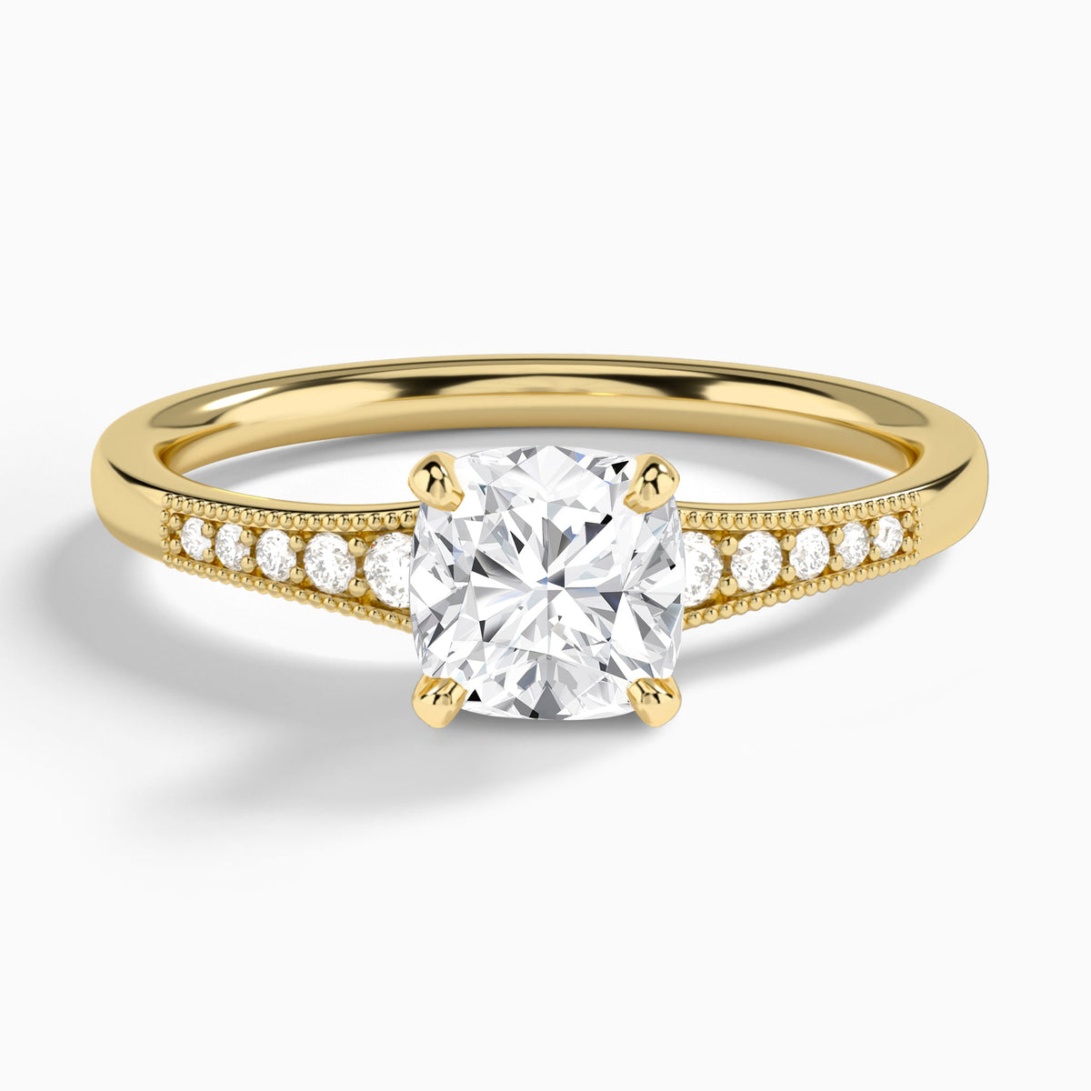 Cushion Starla Milgrain Lab Diamond Engagement Ring In 18K Yellow Gold - Lucenjuri