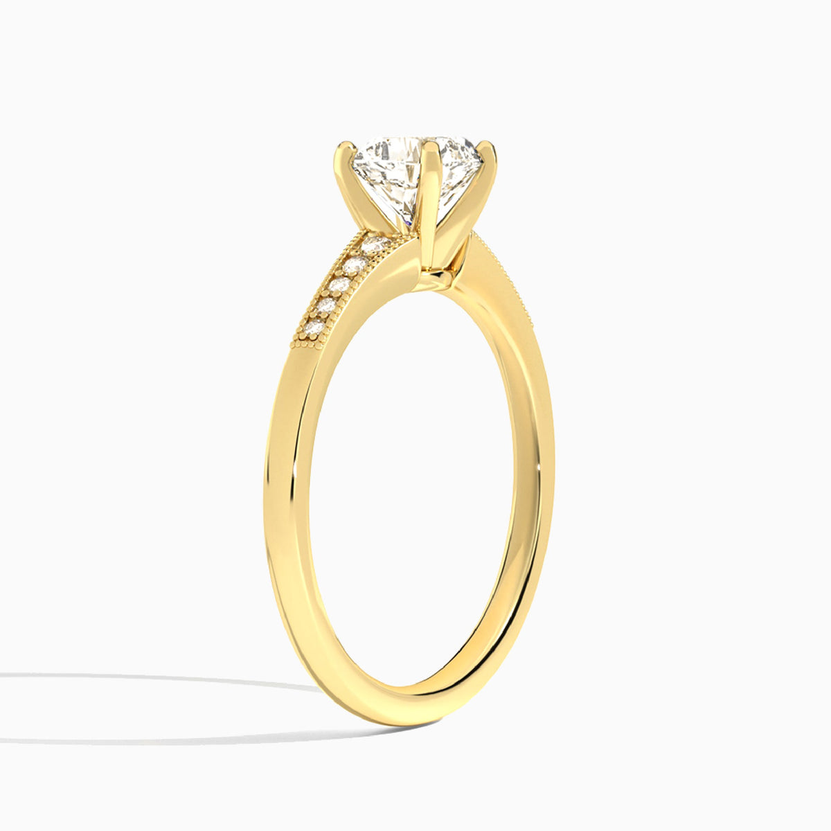 Cushion Starla Milgrain Lab Diamond Engagement Ring In 18K Yellow Gold, Angle View