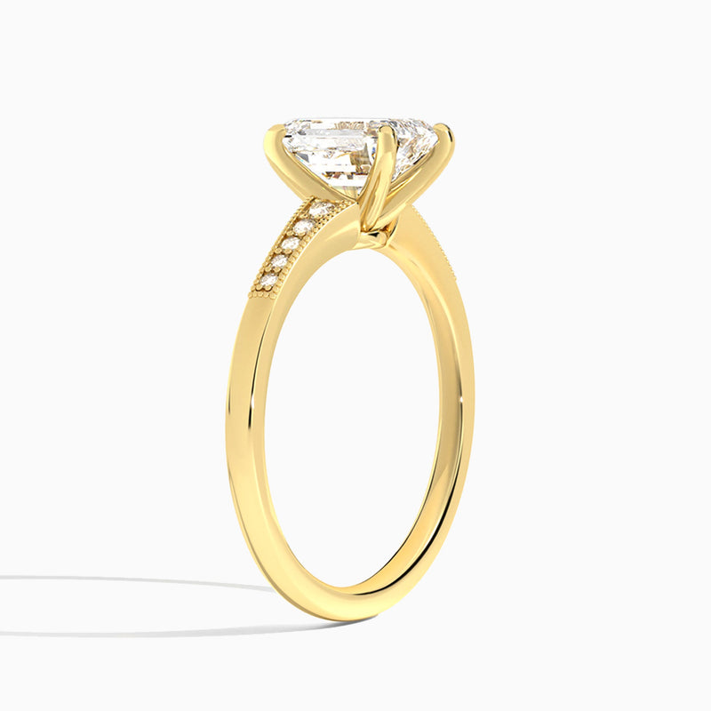Emerald Starla Milgrain Lab Diamond Engagement Ring In 18K Yellow Gold, Angle View