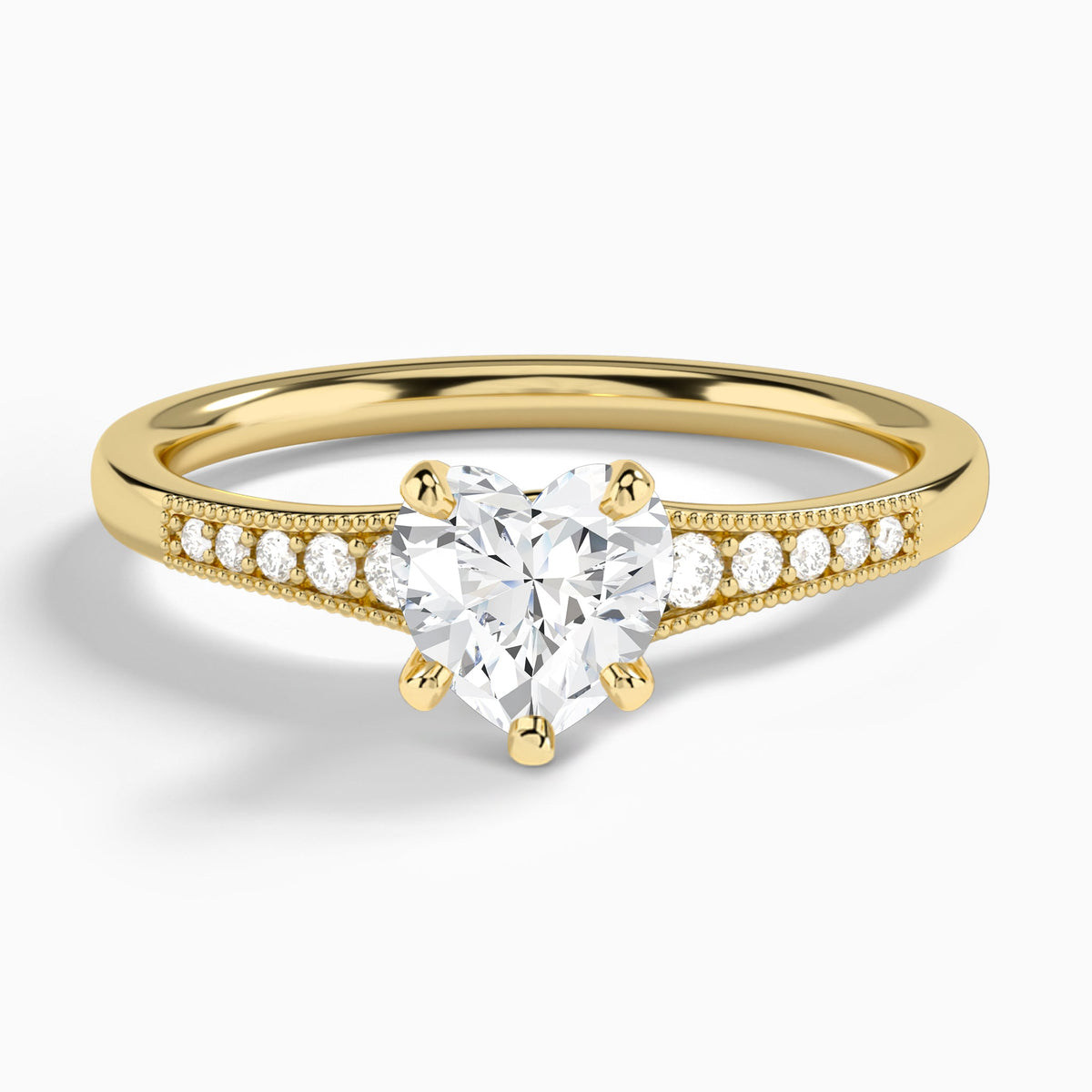 Heart Starla Milgrain Lab Diamond Engagement Ring In 14K Yellow Gold - Lucenjuri