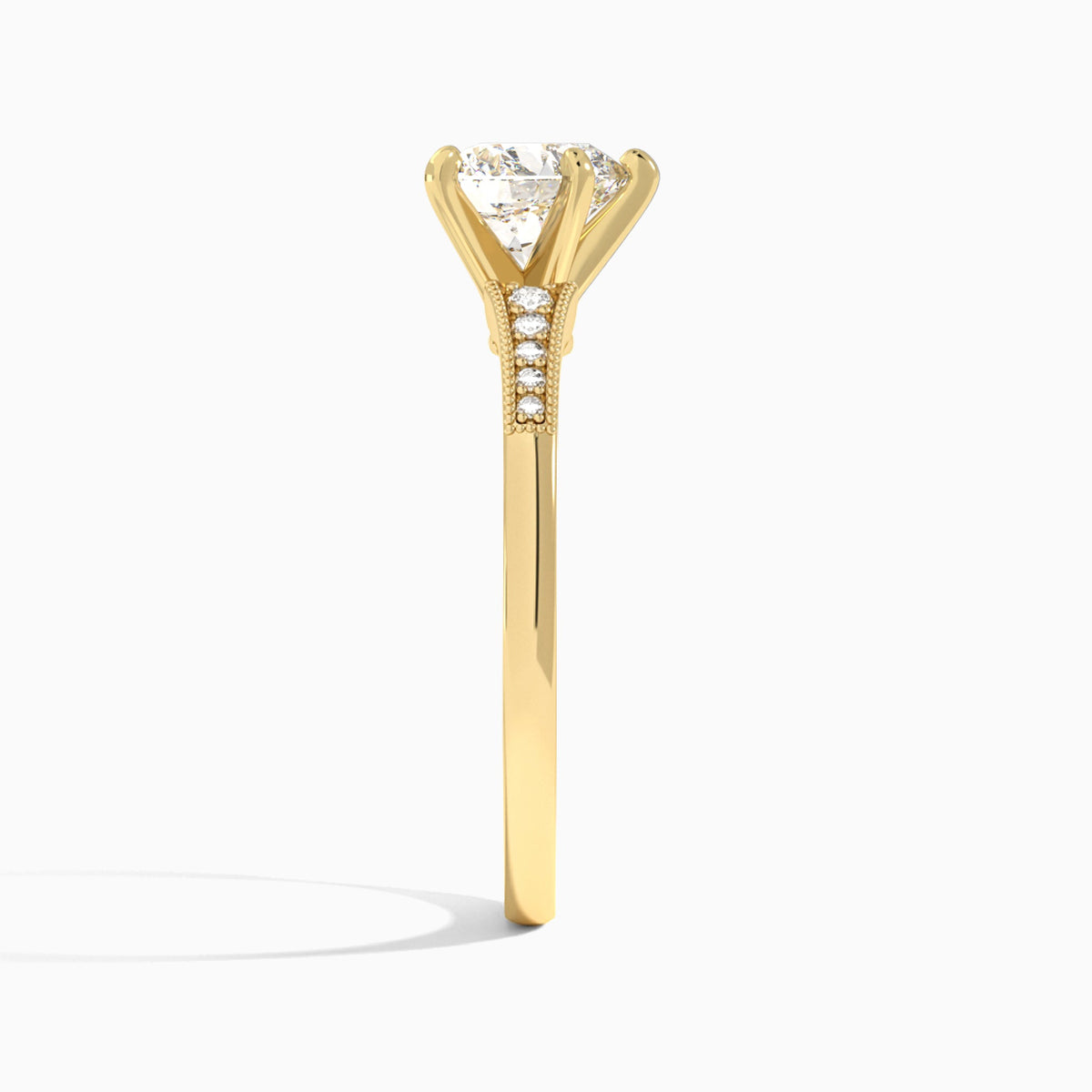 Heart Starla Milgrain Lab Diamond Engagement Ring In 18K Yellow Gold, Side View