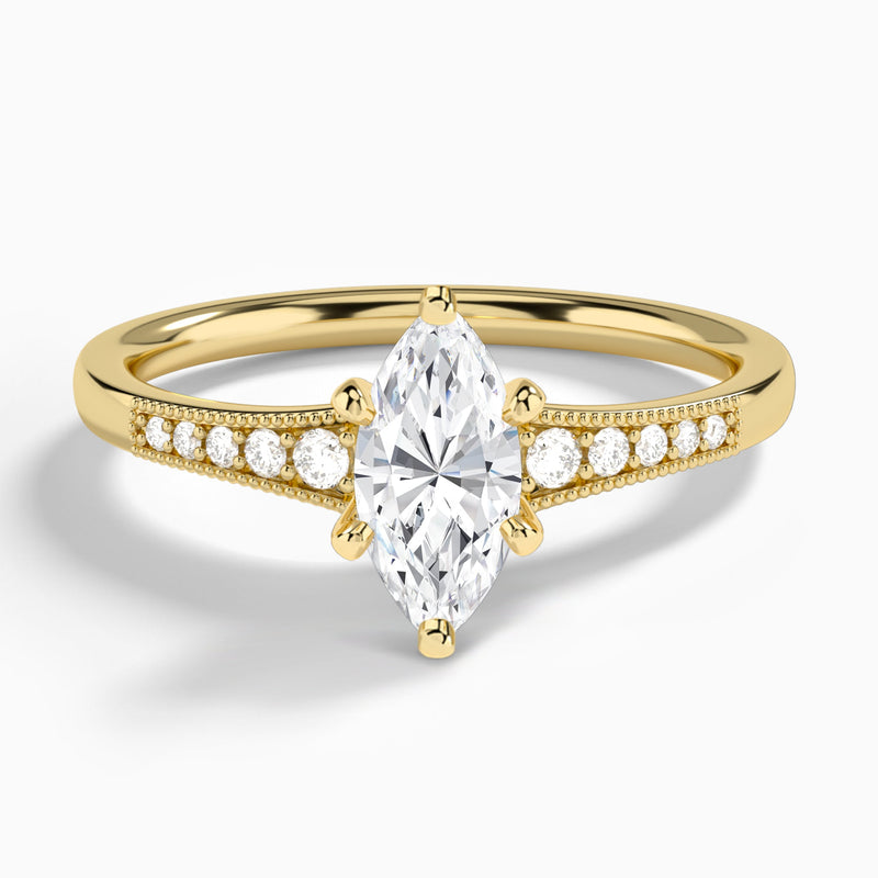 Marquise Starla Milgrain Lab Diamond Engagement Ring In 18K Yellow Gold - Lucenjuri