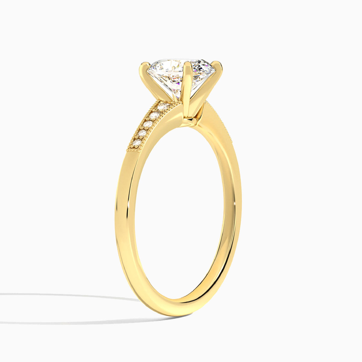 Oval Starla Milgrain Lab Diamond Engagement Ring In 14K Yellow Gold, Angle View