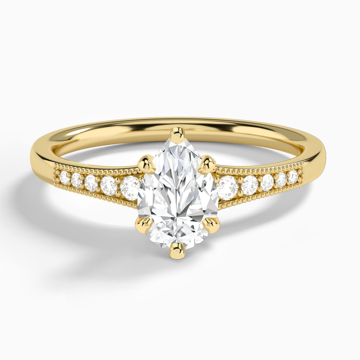 Pear Starla Milgrain Lab Diamond Engagement Ring In 18K Yellow Gold - Lucenjuri