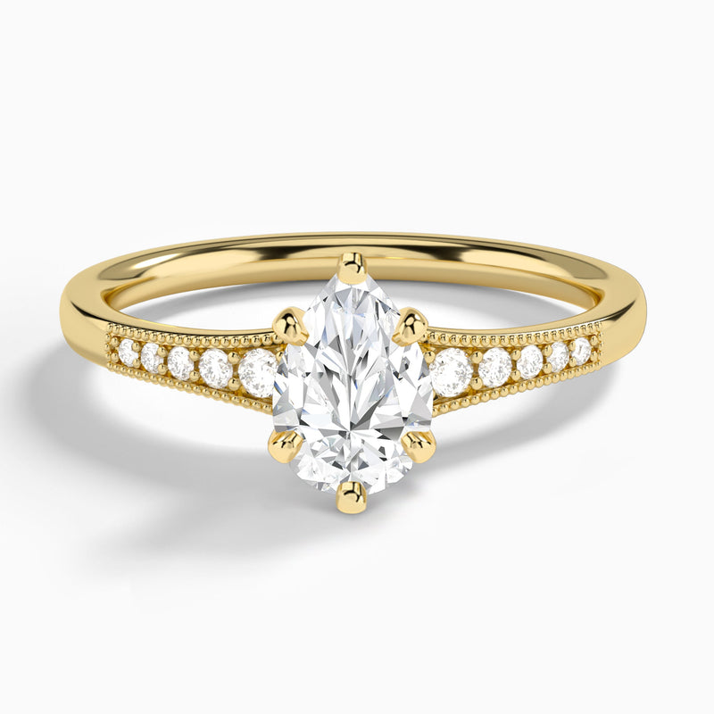 Pear Starla Milgrain Lab Diamond Engagement Ring In 14K Yellow Gold - Lucenjuri