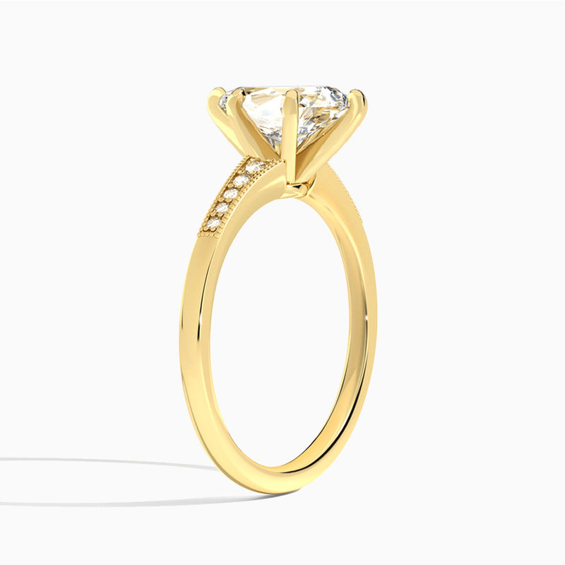 Pear Starla Milgrain Lab Diamond Engagement Ring In 14K Yellow Gold, Angle View
