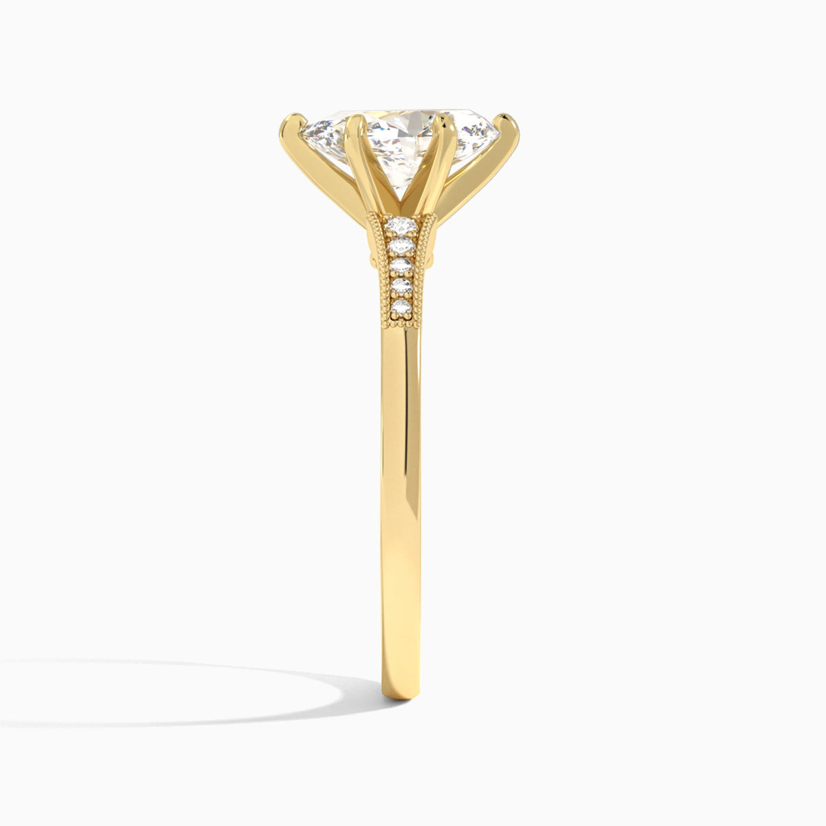 Pear Starla Milgrain Lab Diamond Engagement Ring In 18K Yellow Gold, Side View