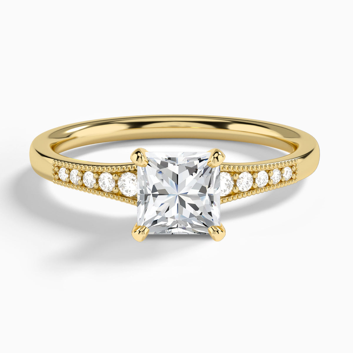 Princess Starla Milgrain Lab Diamond Engagement Ring In 18K Yellow Gold - Lucenjuri