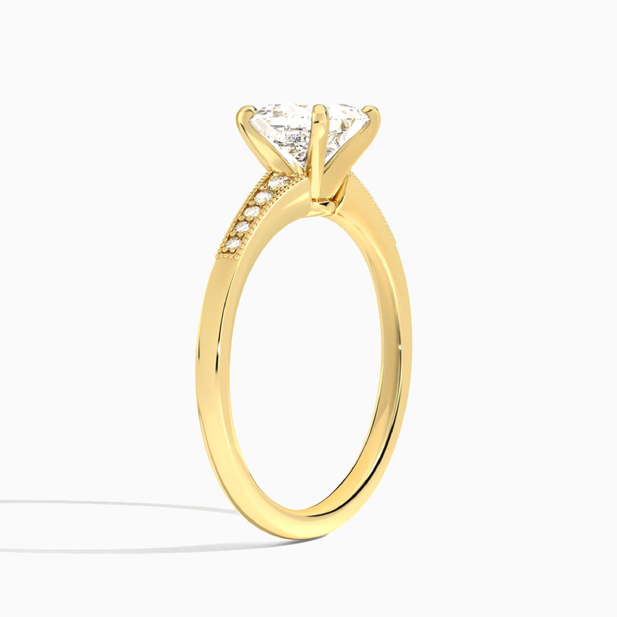 Princess Starla Milgrain Lab Diamond Engagement Ring In 14K Yellow Gold, Angle View