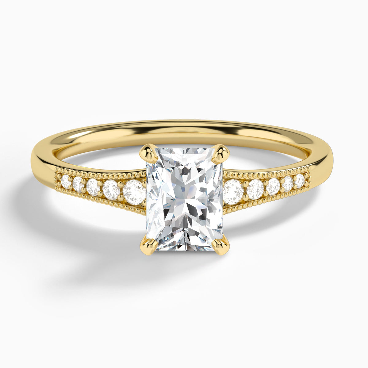 Radiant Starla Milgrain Lab Diamond Engagement Ring In 18K Yellow Gold - Lucenjuri