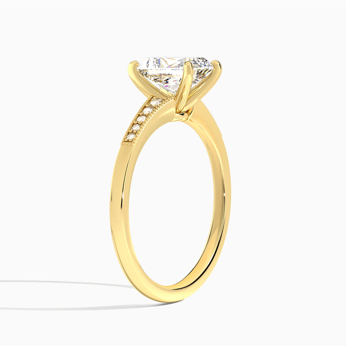 Radiant Starla Milgrain Lab Diamond Engagement Ring In 18K Yellow Gold, Angle View