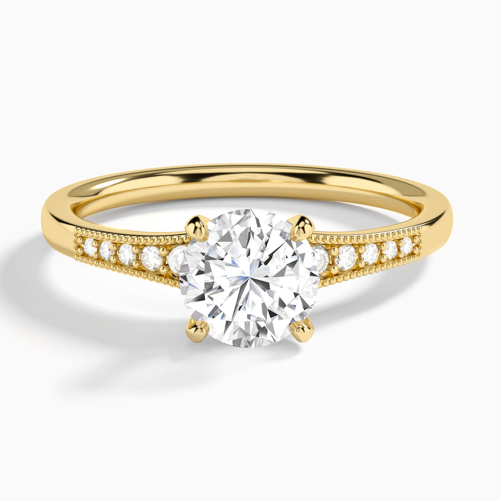 Round Starla Milgrain Lab Diamond Engagement Ring In 14K Yellow Gold - Lucenjuri