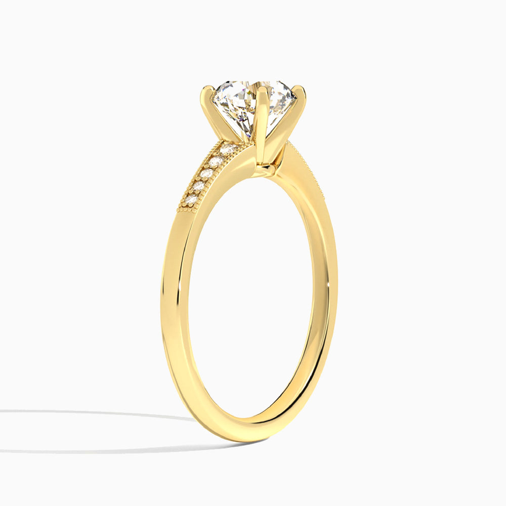 Round Starla Milgrain Lab Diamond Engagement Ring In 14K Yellow Gold, Angle View