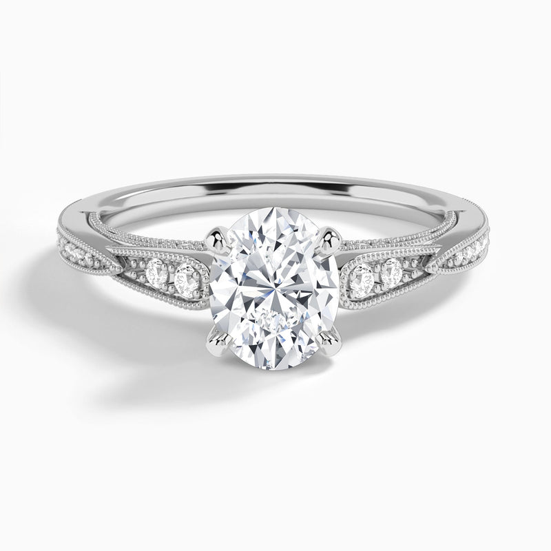 Oval Milgrain Scalloped Lab Diamond Engagement Ring In Platinum - Lucenjuri